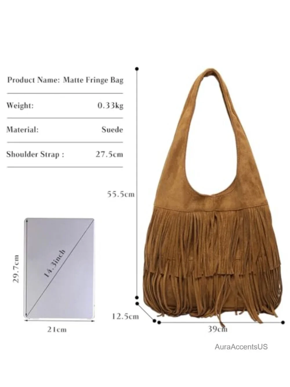 Vintage Fringe Hobo Shoulder Bag with Tassels Large Tote Suede Purse Western